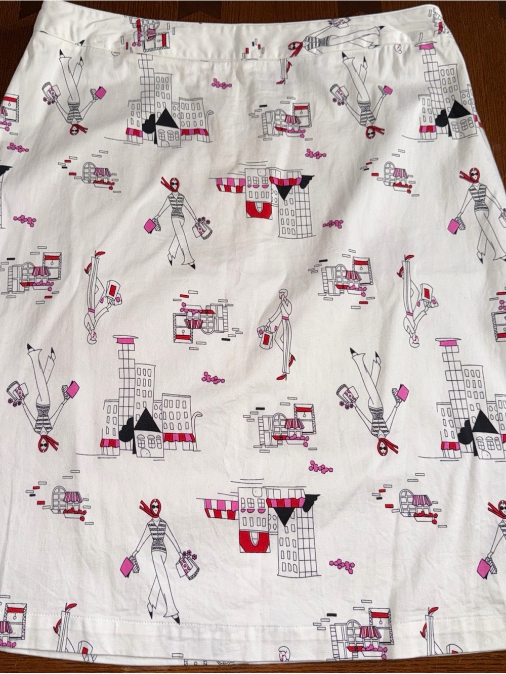 Dina K White A-Line Skirt with Pink & Red City Girl Print Size 12